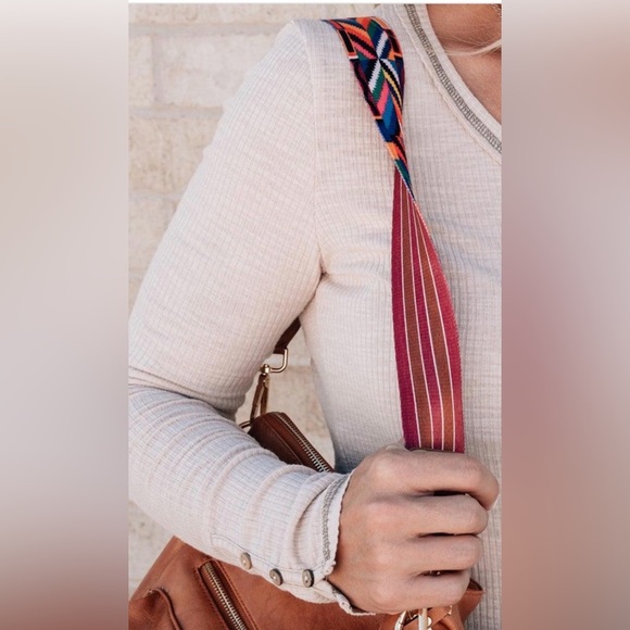 Boho Convertible Backpack Purse — Vegan Leather Camel Tan Bag with Aztec Strap - Picture 2 of 15